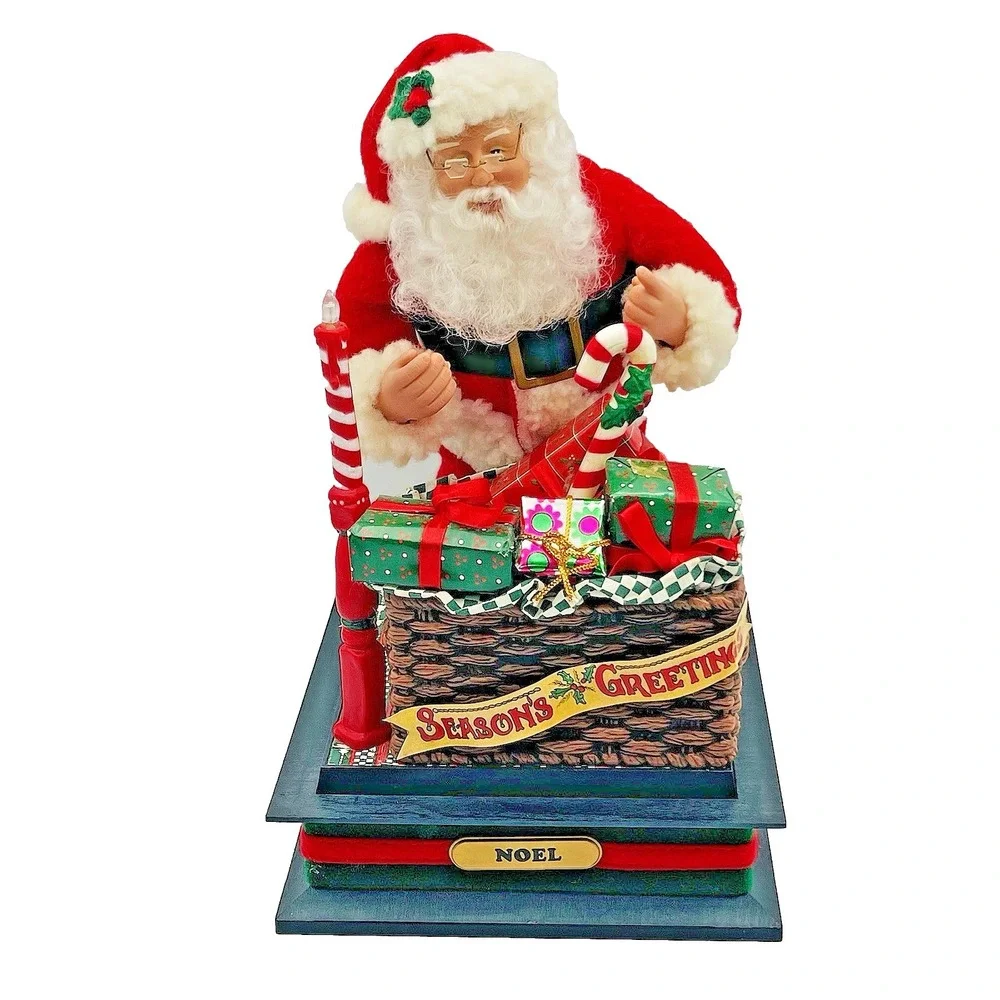 Santa Musical Scene Holiday Creations 1995 Toy Shop Bag Of Presents w/ Light 12